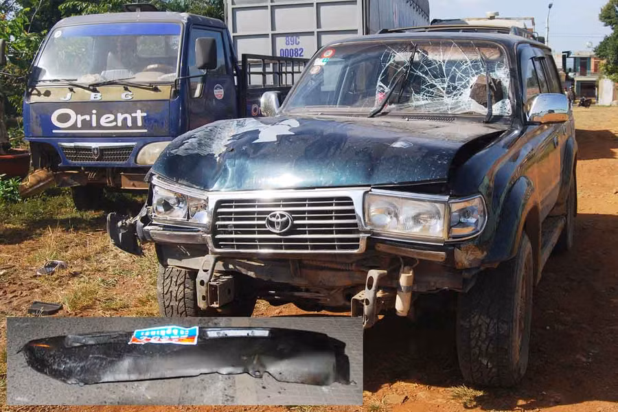 Chiếc xe gây án và tấm cảng rơi tại hiện trường vụ án trùng khớp với nhau. Ảnh: Kiến Huy