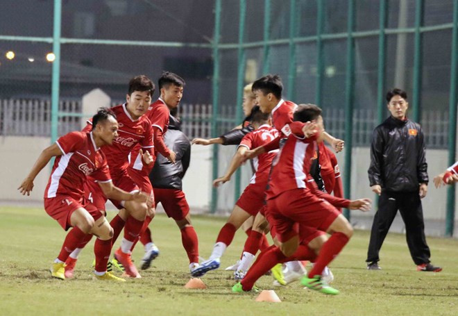  Xuân Trường cùng đồng đội đang nỗ lực hết mình cho Asian Cup 2019. (Nguồn: VFF)