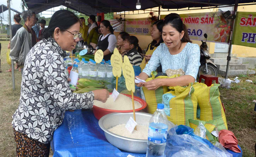 Nông sản được bày bán có xuất xứ rõ ràng, đảm bảo an toàn thực phẩm. Ảnh: Đức Phương