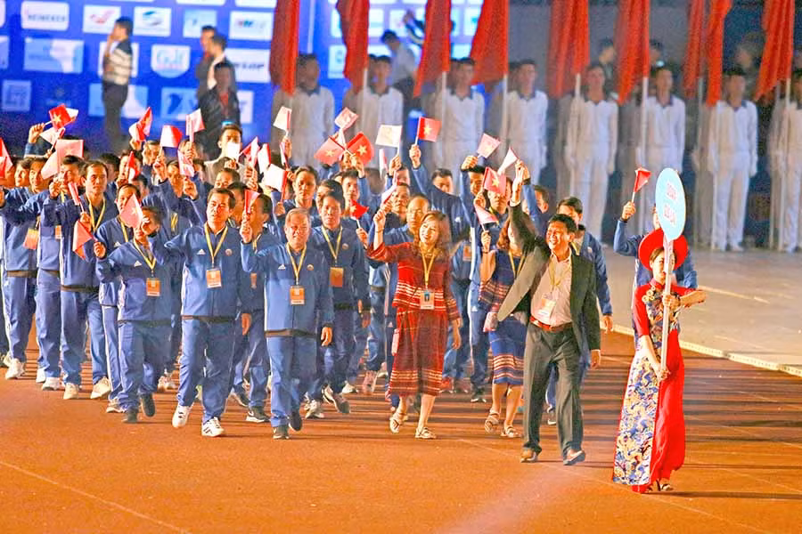  Đoàn Gia Lai diễu hành tại lễ khai mạc Đại hội Thể thao toàn quốc lần thứ VIII-2018. Ảnh: M.V