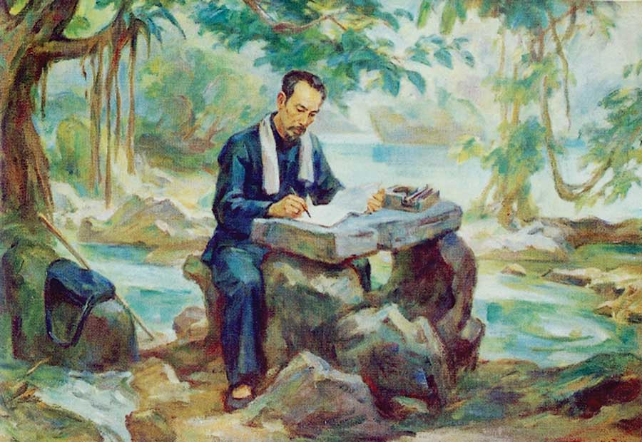 Tranh: Bác Hồ làm việc bên bờ suối Lênin (nguồn: Internet). Tranh: Bác Hồ làm việc bên bờ suối Lênin (nguồn: Internet).