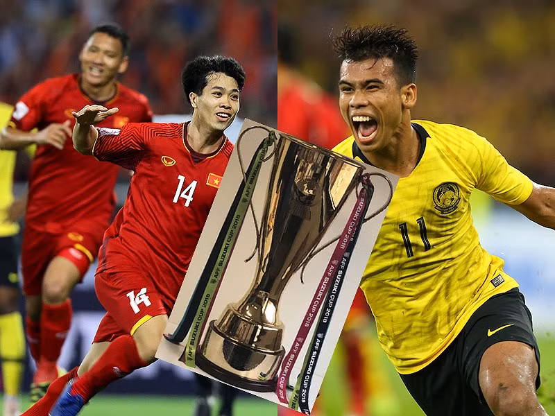 Chiếc cúp vô địch chỉ cách một trận chung kết lượt về với chút ưu thế cho đội tuyển Việt Nam. Ảnh: NGỌC DUNG; đồ họa: A.BÌNH