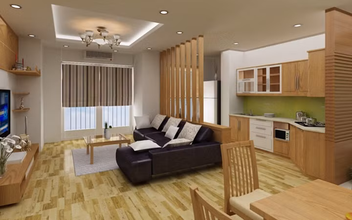  Cách thiết kế mở này khi vào nhà khách có thể nhìn thấy được phòng khách, bếp, bàn ăn. Chính vì vậy chủ nhân phải biết bố trí sao cho gọn gàng và hợp lý, màu sắc tương đồng với các khu vực khác trong căn hộ.