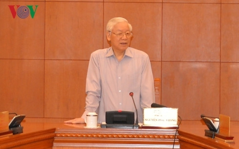 Trong phiên họp của Ban Chỉ đạo xây dựng quy hoạch cán bộ cấp chiến lược nhiệm kỳ 2021-2026, Tổng Bí thư, Chủ tịch nước chỉ đạo dứt khoát không đưa vào quy hoạch những người có biểu hiện suy thoái tư tưởng chính trị (ảnh: Xuân Dần)