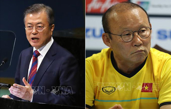  Tổng thống Hàn Quốc Moon Jae-in là nhân vật ấn tượng nhất trong năm 2018, đứng thứ hai trong danh sách là huấn luyện viên Park Hang-seo. Ảnh: Yonhap - TTXVN