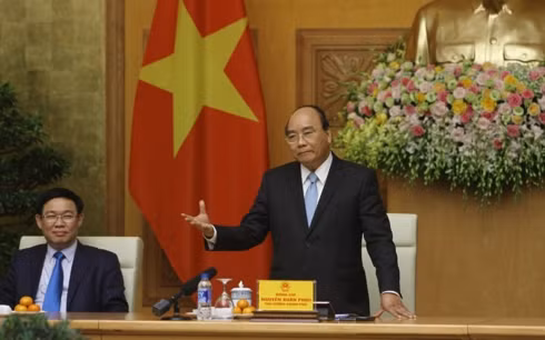 Thủ tướng Nguyễn Xuân Phúc tại buổi gặp mặt và tuyên dương Đội tuyển bóng đá nam Quốc gia Việt Nam.