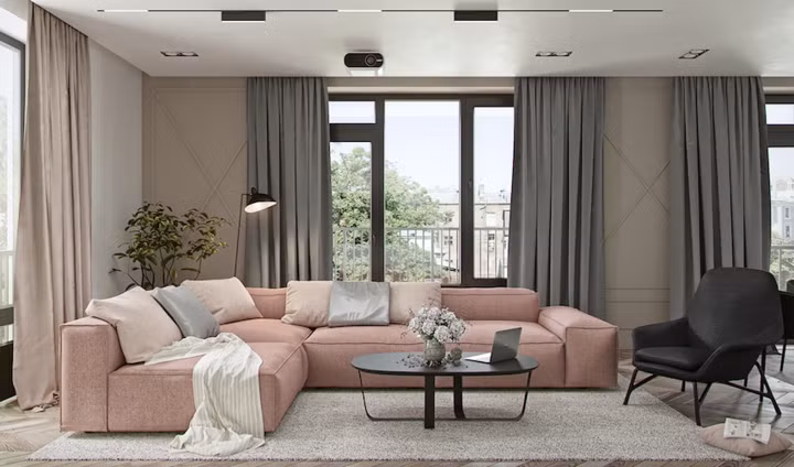 Thường màu hồng hay được sử dụng trong phòng con gái nhưng việc chọn ghế sofa màu hồng phấn sẽ không làm mất đi nữ tính của nội thất đồng thời khiến căn phòng trông không quá tối.