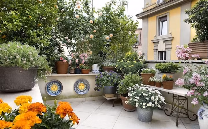 Khu vườn trên sân thượng ngập tràn màu sắc cho những cô nàng yêu hoa. Ảnh: Homify.