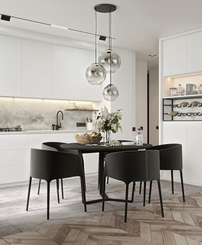  Đèn mặt dây chuyền tăng thêm sức hấp dẫn cho bàn ăn.