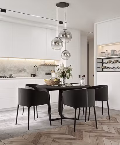  Đèn mặt dây chuyền tăng thêm sức hấp dẫn cho bàn ăn.