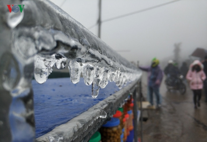 Băng đóng thành từng tảng dày trên những cành cây, ngọn cỏ và các hàng quán.