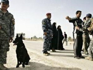 Cảnh sát Iraq khám xét người dân tại Baquba.