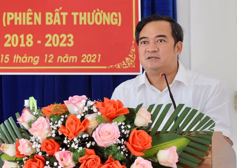 Đồng chí Võ Anh Tuấn-tân Chủ tịch Hội Nông dân tỉnh khóa VIII, nhiệm kỳ 2018-2023 phát biểu nhận nhiệm vụ. Ảnh: Phan Lài