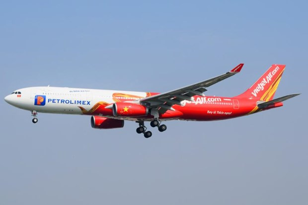 Máy bay thân rộng đầu tiên Airbus A330-300 gia nhập đội bay Vietjet Air. (Ảnh: CTV/Vietnam+)