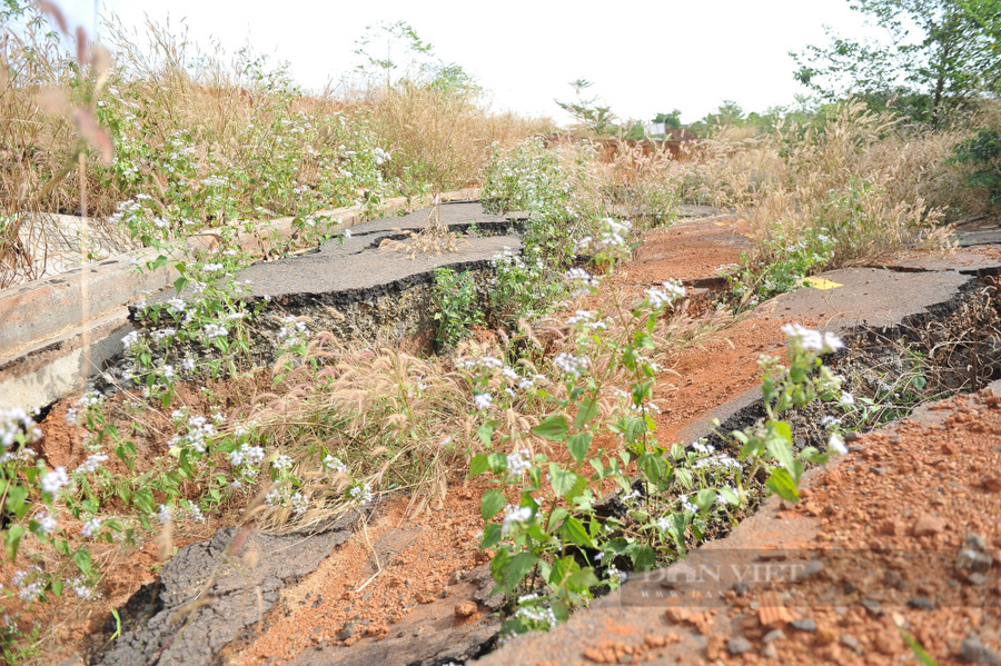 Dự án Hạ tầng bên trong và bên ngoài khu công nghiệp Nhân Cơ (xã Nhân Cơ, huyện Đắk R'Lấp, Đắk Nông) bị sụt lún nghiêm trọng. Ảnh: Ngọc Giàu