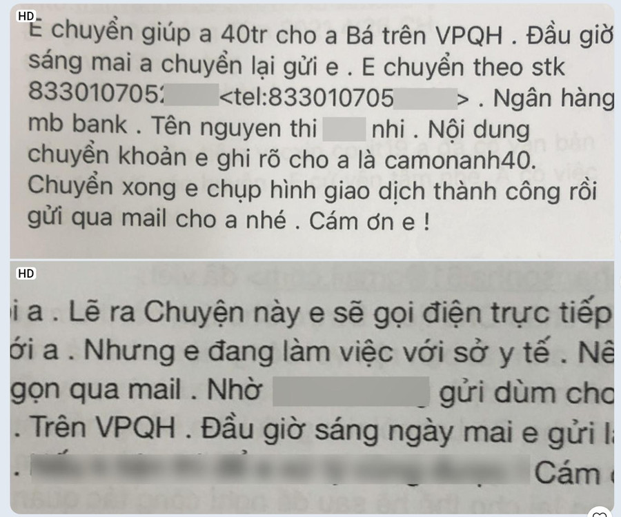 Nội dung email mạo danh lừa đảo của Tùng. Ảnh: Công an cung cấp