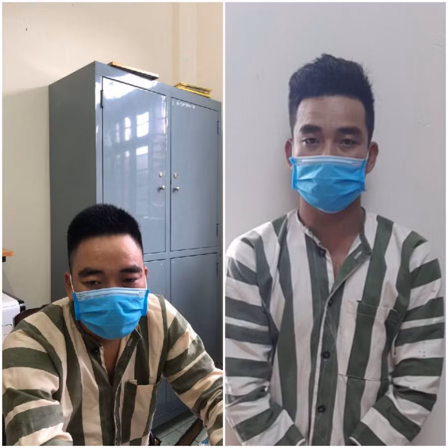 Đối tượng Đinh Văn Quân (bìa trái) và Đinh Văn Ngọc là chủ mưu vụ khai thác 7 cây gỗ hương tại Vườn Quốc gia Kon Ka Kinh. Ảnh: Lê Anh