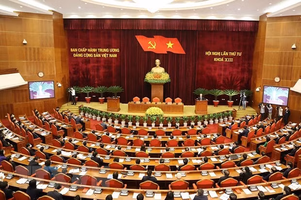  Toàn cảnh phiên bế mạc Hội nghị Trung ương 4. (Ảnh: Trí Dũng/TTXVN)