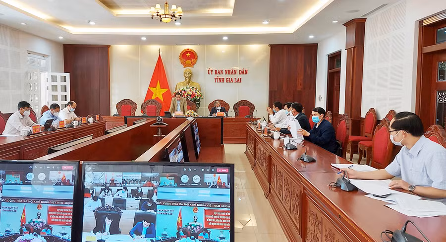 Quang cảnh cuộc họp tại điểm cầu Gia Lai. Ảnh: Hoành Sơn