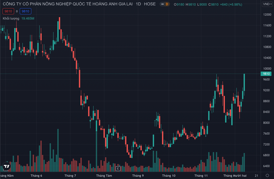  Diễn biến cổ phiếu HAG và HNG. Ảnh chụp màn hình