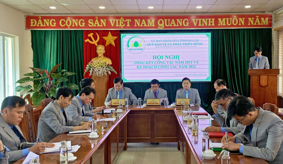 Quang cảnh Hội nghị tổng kết công tác thu chi tiền dịch vụ môi trường rừng năm 2021