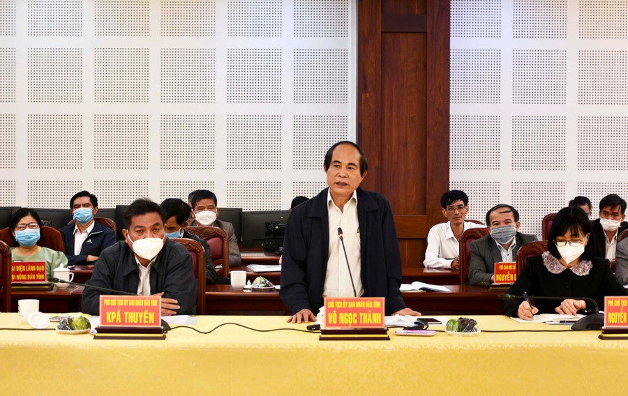 Chủ tịch UBND tỉnh Võ Ngọc Thành phát biểu tại buổi làm việc. Ảnh: Lê Nam