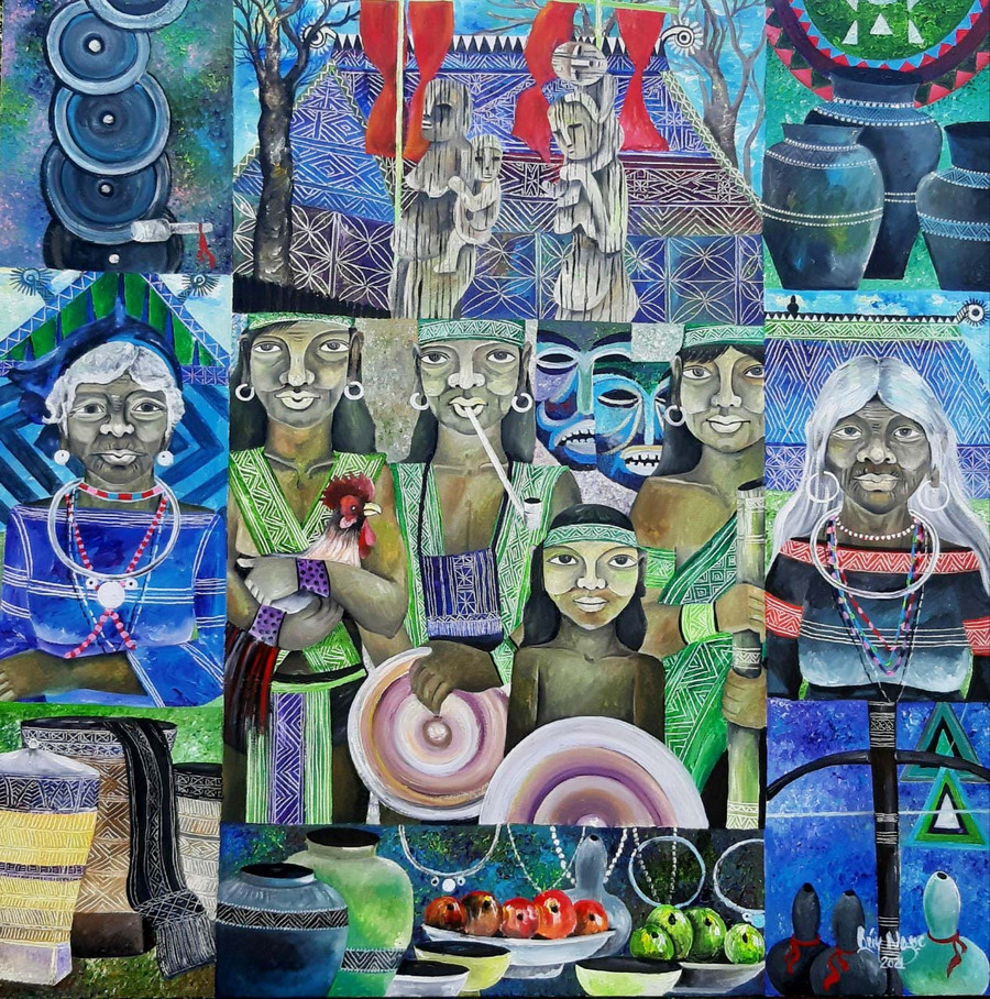 Tác phẩm “Chuẩn bị vào hội” của họa sĩ Mai Quý Ngọc đạt giải B khu vực Nam miền Trung-Tây Nguyên.