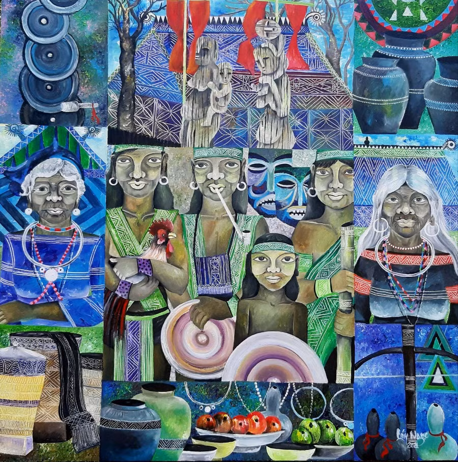 Tác phẩm “Chuẩn bị vào hội” của họa sĩ Mai Quý Ngọc đạt giải B khu vực Nam miền Trung-Tây Nguyên.