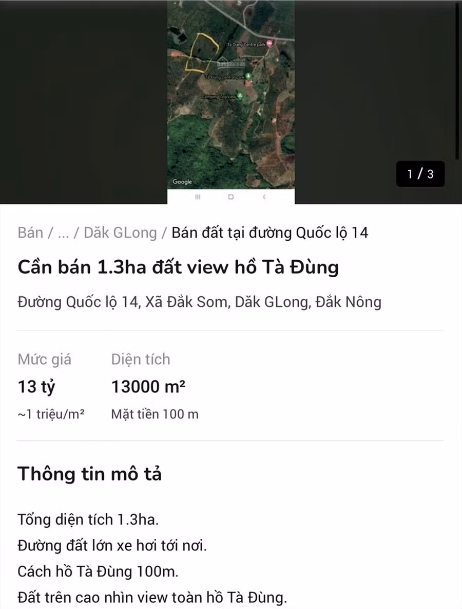 Một lô đất ở khu vực hồ Tà Đùng đang được người dân rao bán.