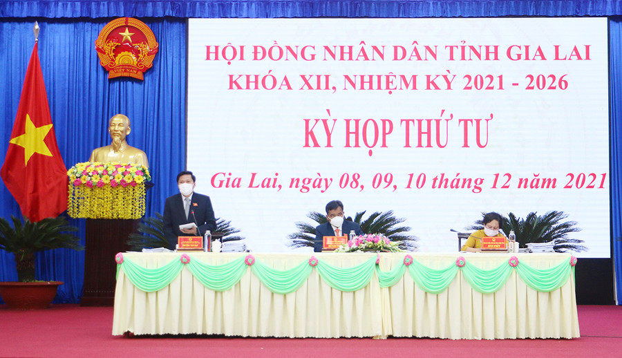 Thường trực HĐND tỉnh điều hành phiên họp sáng nay. Ảnh: Tấn Thi