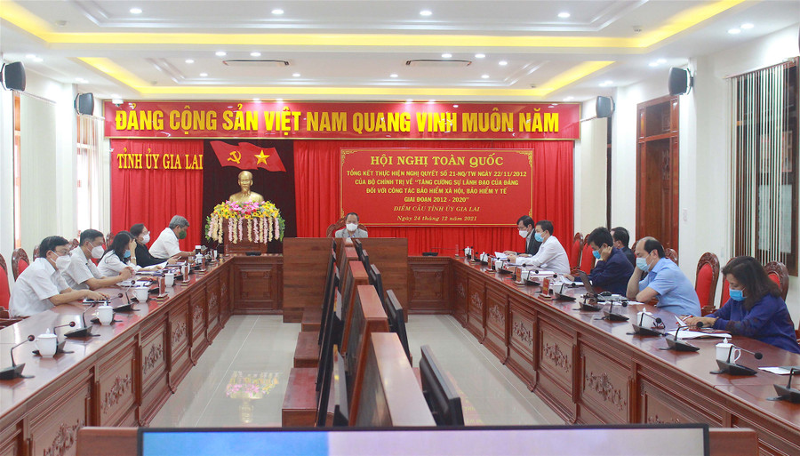 Quang cảnh hội nghị tại điểm cầu Tỉnh ủy Gia Lai. Ảnh: Mộc Trà