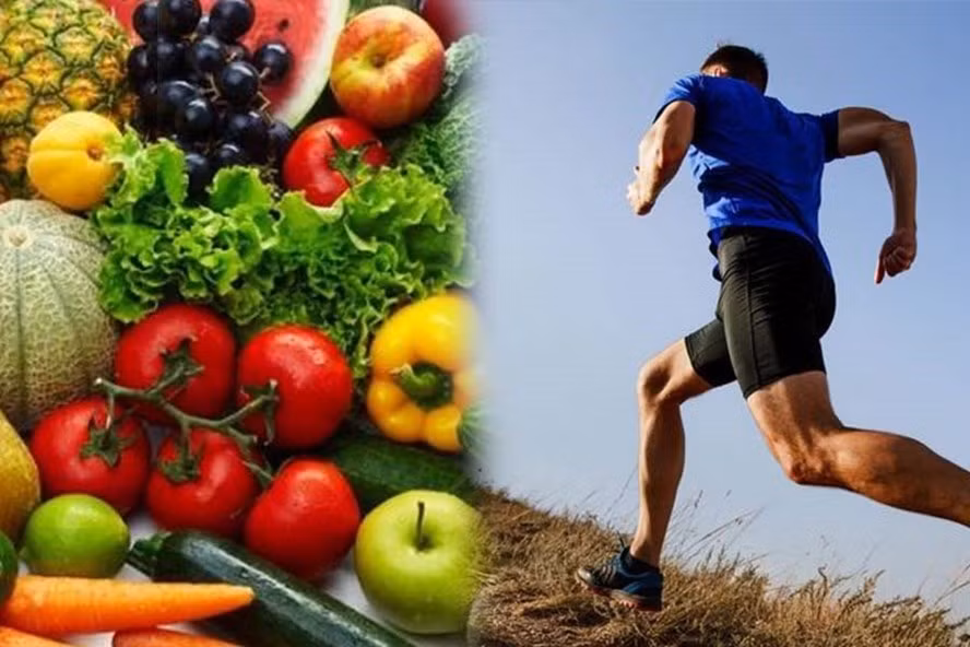 Ăn nhiều rau xanh và tập luyện là giải pháp tốt để giảm mỡ máu. Đồ hoạ: Vy Vy