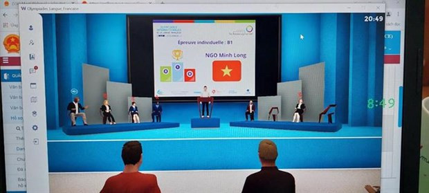 Hình ảnh tại lễ trao giải online với phần trao giải nhất cho em Ngô Minh Long, đoàn Việt Nam. (Nguồn: Bộ Giáo dục và Đào tạo)