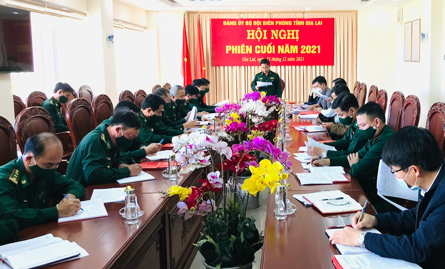 Quang cảnh hội nghị. Ảnh: Vĩnh Hoàng Quang cảnh Hội nghị Đảng ủy Biên phòng phiên cuối năm. Ảnh: Vĩnh Hoàng