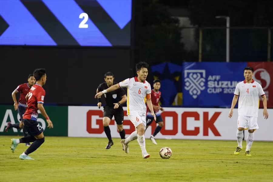 Tuyển Việt Nam giành chiến thắng 2-0 trước đội tuyển Lào ở trận ra quân AFF Cup 2020. Ảnh: VFF