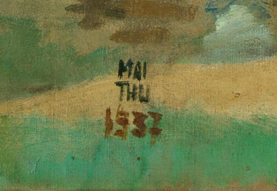 Chữ ký của Mai Trung Thứ trên bức Người phụ nữ đội nón lá bên sông - Ảnh: SOTHEBY’S