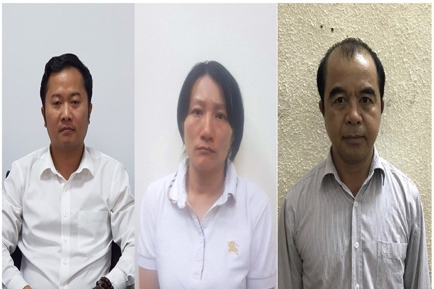 Từ trái qua: Cựu Hiệu trưởng Đại học Đông Đô Dương Văn Hoà, Phạm Vân Thuỳ - cựu cán bộ và Trần Ngọc Quang - cựu Phó trưởng phòng đào tạo. Ảnh: Bộ Công an