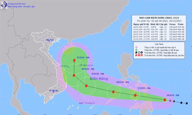  Vị trí và hướng di chuyển của bão RAI. (Nguồn: nchmf.gov.vn)