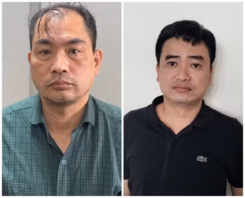 Phạm Duy Tuyến, Giám đốc CDC Hải Dương (trái) nhận gần 30 tỷ đồng từ Phan Quốc Việt (phải), Chủ tịch HĐQT kiêm Tổng Giám đốc Công ty Việt Á. Ảnh Bộ Công an