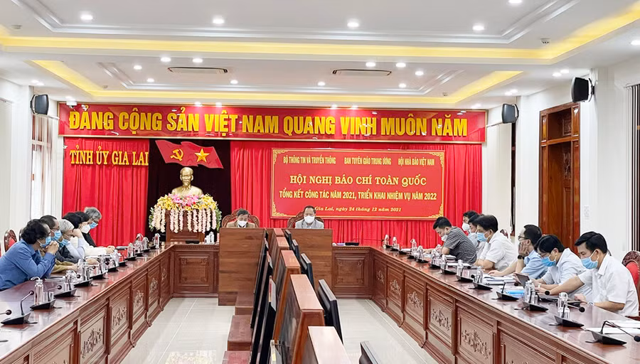  1Quang cảnh hội nghị tại điểm cầu Gia Lai. Ảnh: Phương Duyên