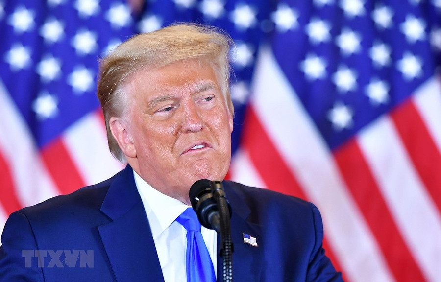  Tổng thống Mỹ Donald Trump trong cuộc họp báo sau Ngày Bầu cử tại Washington DC., ngày 4/11. (Ảnh: AFP/TTXVN)