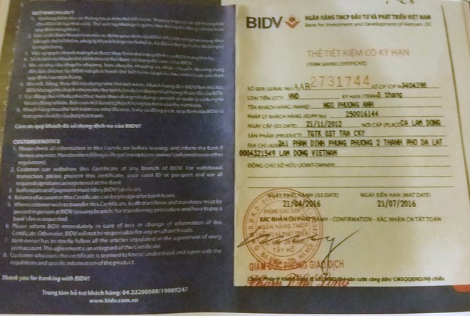 Sổ tiết kiệm ghi 32 tỉ đồng mà 