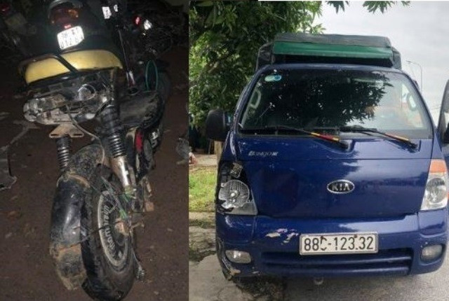 Chiếc xe tải gây tai nạn với xe máy điện. Ảnh: TT. Chiếc xe tải gây tai nạn với xe máy điện. Ảnh: TT.