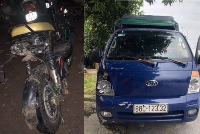 Chiếc xe tải gây tai nạn với xe máy điện. Ảnh: TT.