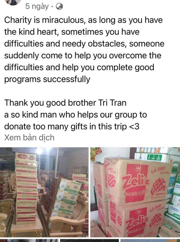 Tài khoản Facebook "T.N" đưa những hình ảnh làm thiện nguyện của nhóm anh H. anh N. - Ảnh anh H. chụp lại màn hình. Tài khoản Facebook