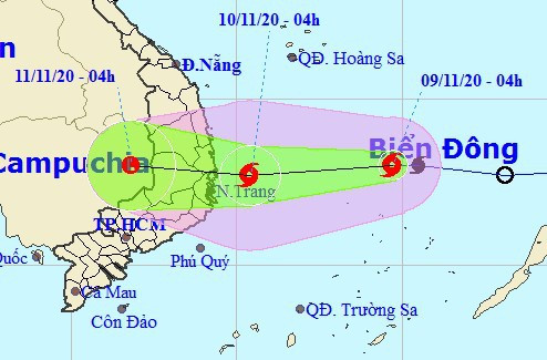 Dự báo vị trí và hướng di chuyển của bão số 12 - Nguồn: Trung tâm Dự báo khí tượng thủy văn quốc gia
