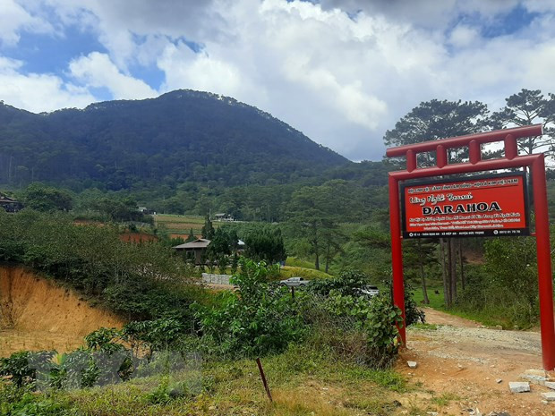 Biển hiệu kiên cố cũng được các đối tượng lấn chiếm dựng lên. (Ảnh: Nguyễn Dũng-Quốc Hùng/TTXVN) Biển hiệu kiên cố cũng được các đối tượng lấn chiếm dựng lên. (Ảnh: Nguyễn Dũng-Quốc Hùng/TTXVN)