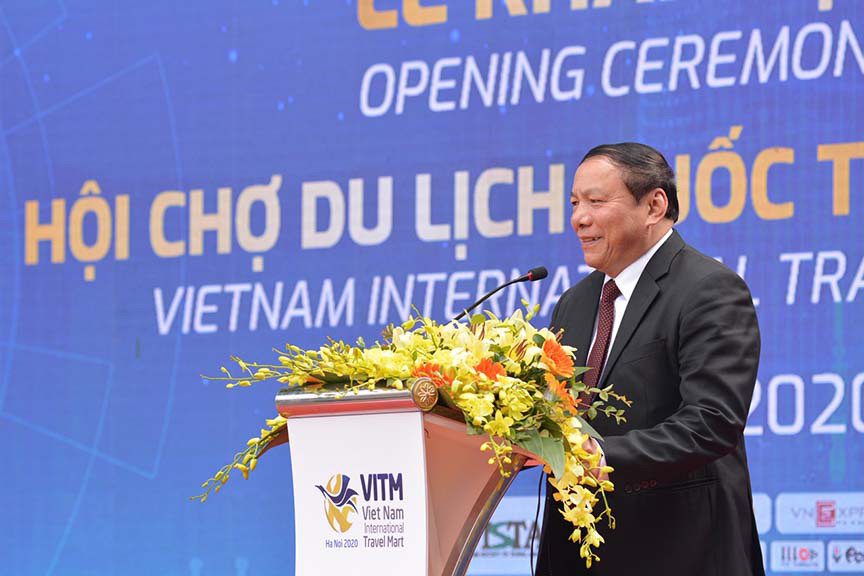 Ông Nguyễn Văn Hùng, Thứ trưởng Bộ VHTTDL phát biểu tại lễ khai mạc VIMT Hà Nội 2020