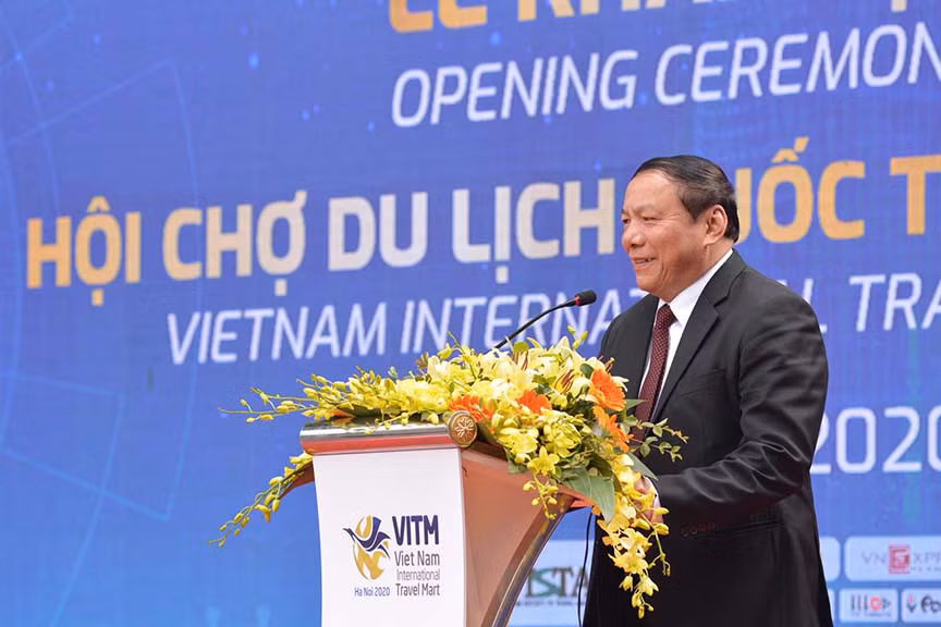 Ông Nguyễn Văn Hùng, Thứ trưởng Bộ VHTTDL phát biểu tại lễ khai mạc VIMT Hà Nội 2020