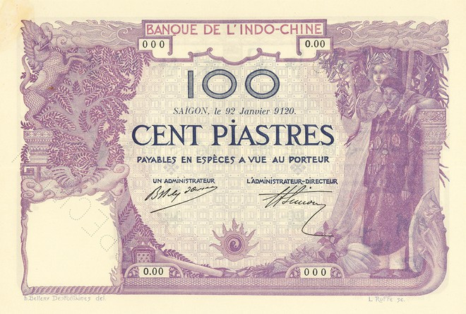 100 Piastres - giấy bạc Đông Dương (mẫu) năm 1920
